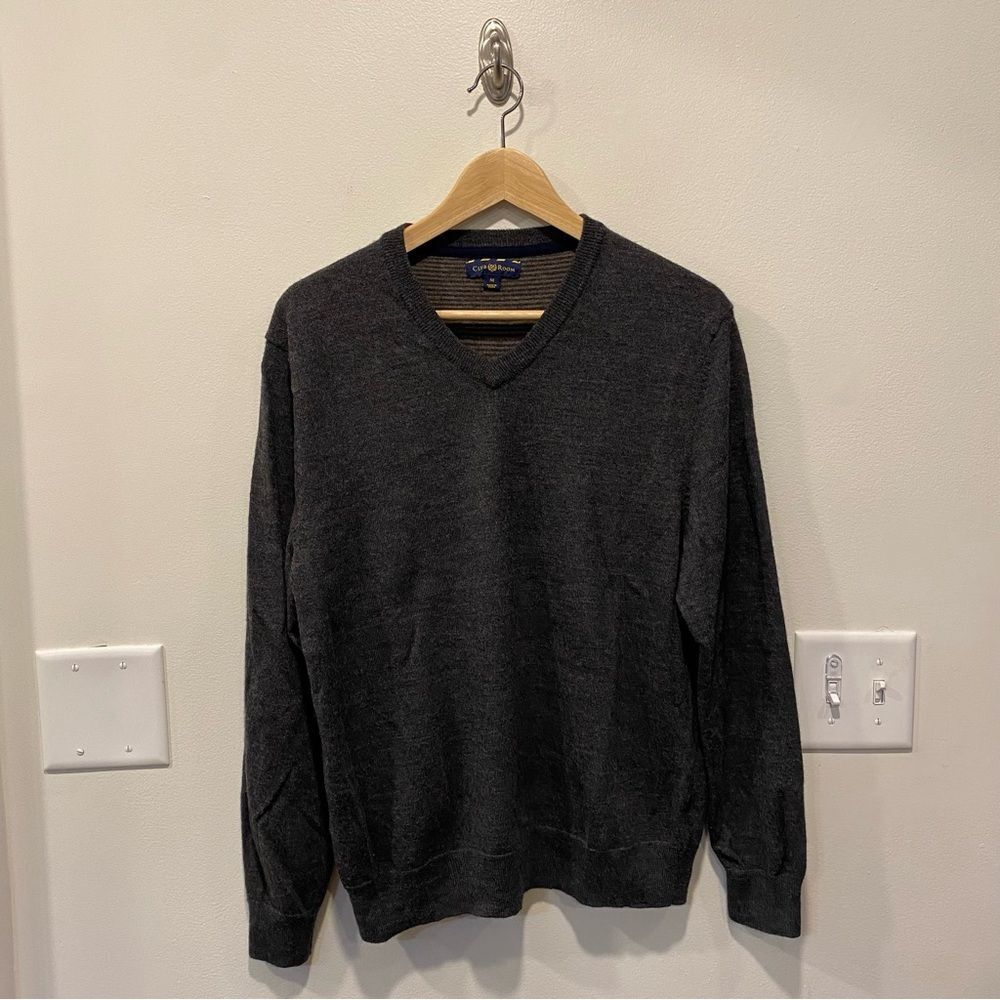 Club Room Men's Merino Wool Sweater V Neck gray size medium soft breathable